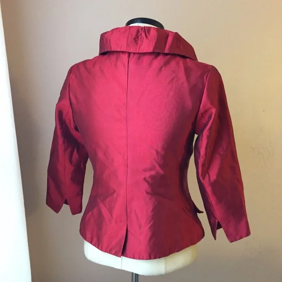 Victor Costa Red Duponi Silk Blazer 6 - Picture 7 of 8